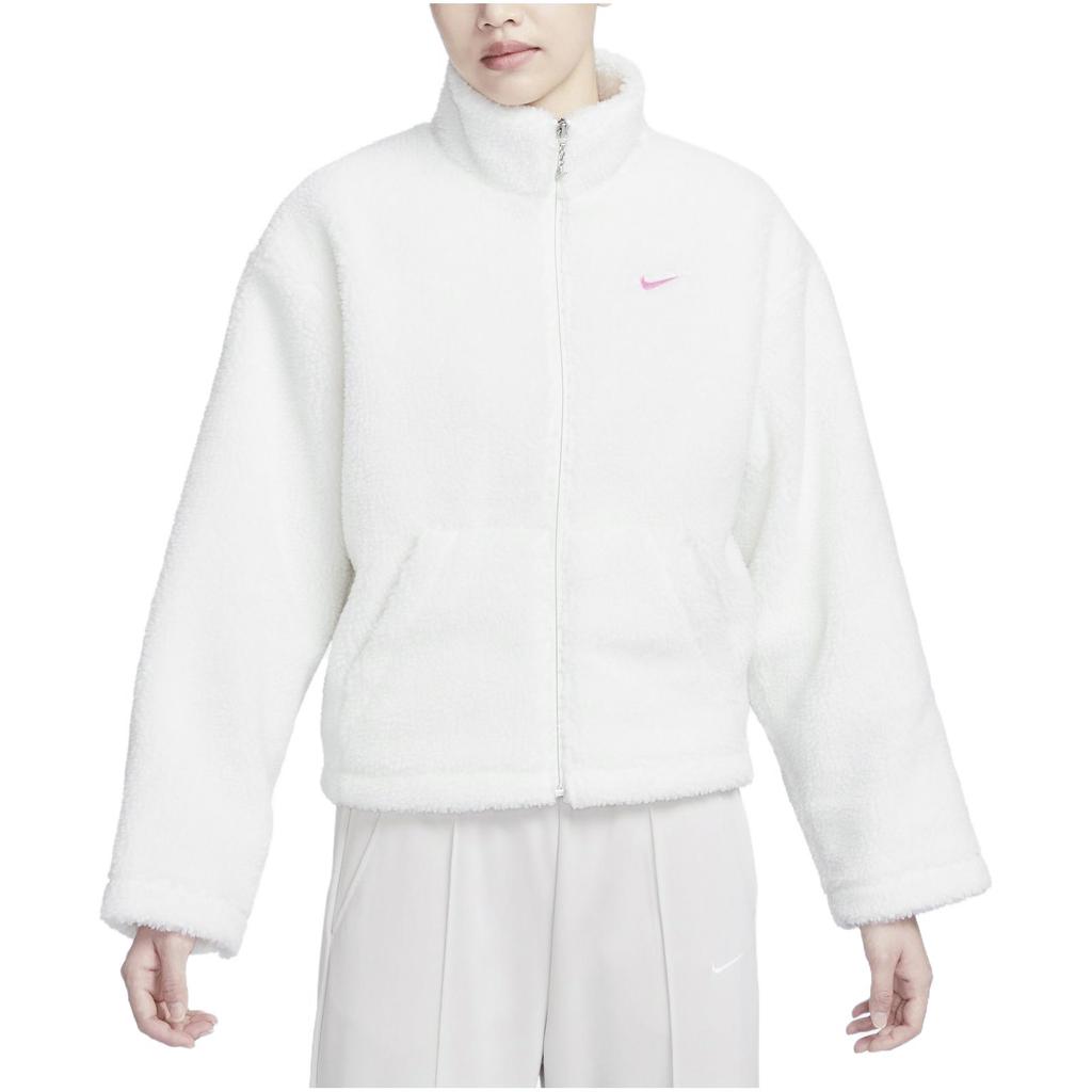 Nike Solid Color Stand Collar Zipper Casual Loose Thick Fleece Jacket Women Jackets Sail-White FV4009-133