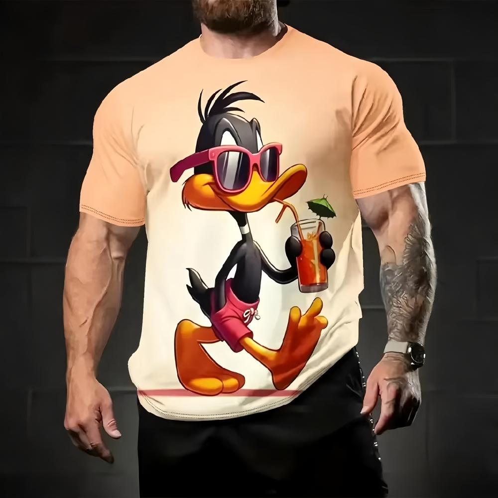 Casual T-shirt with Fun 3D Duck Digital Print, Loose and Breathable Round Neck Top for Men