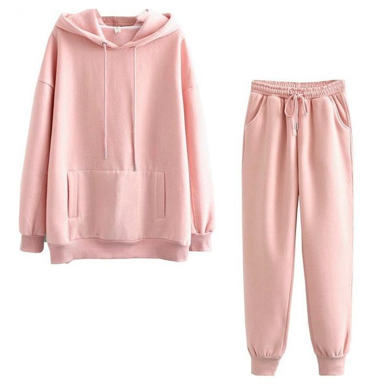 Herbst Winter Damen Trainingsanzug Dicker Fleece-Baumwollanzug 2-teiliges Set Kapuzenpullover Sweatshirt und lockere lange Hosenanzüge