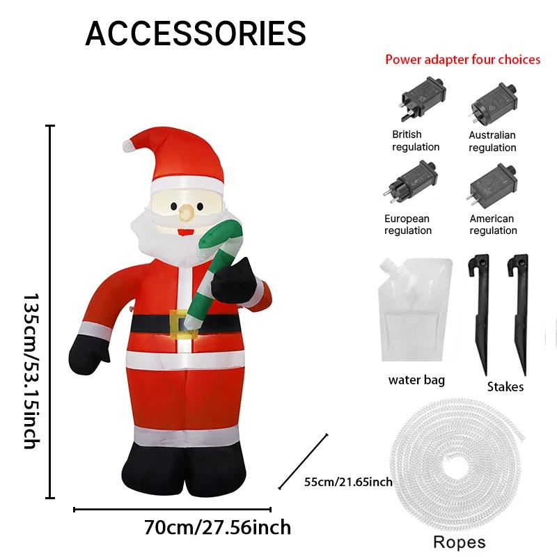 3.94FT Inflatable Santa Claus Candy Cane Toy Xmas Yard Decoration Festive Gift LED Lit Christmas Supplies Home Decor Ornament
