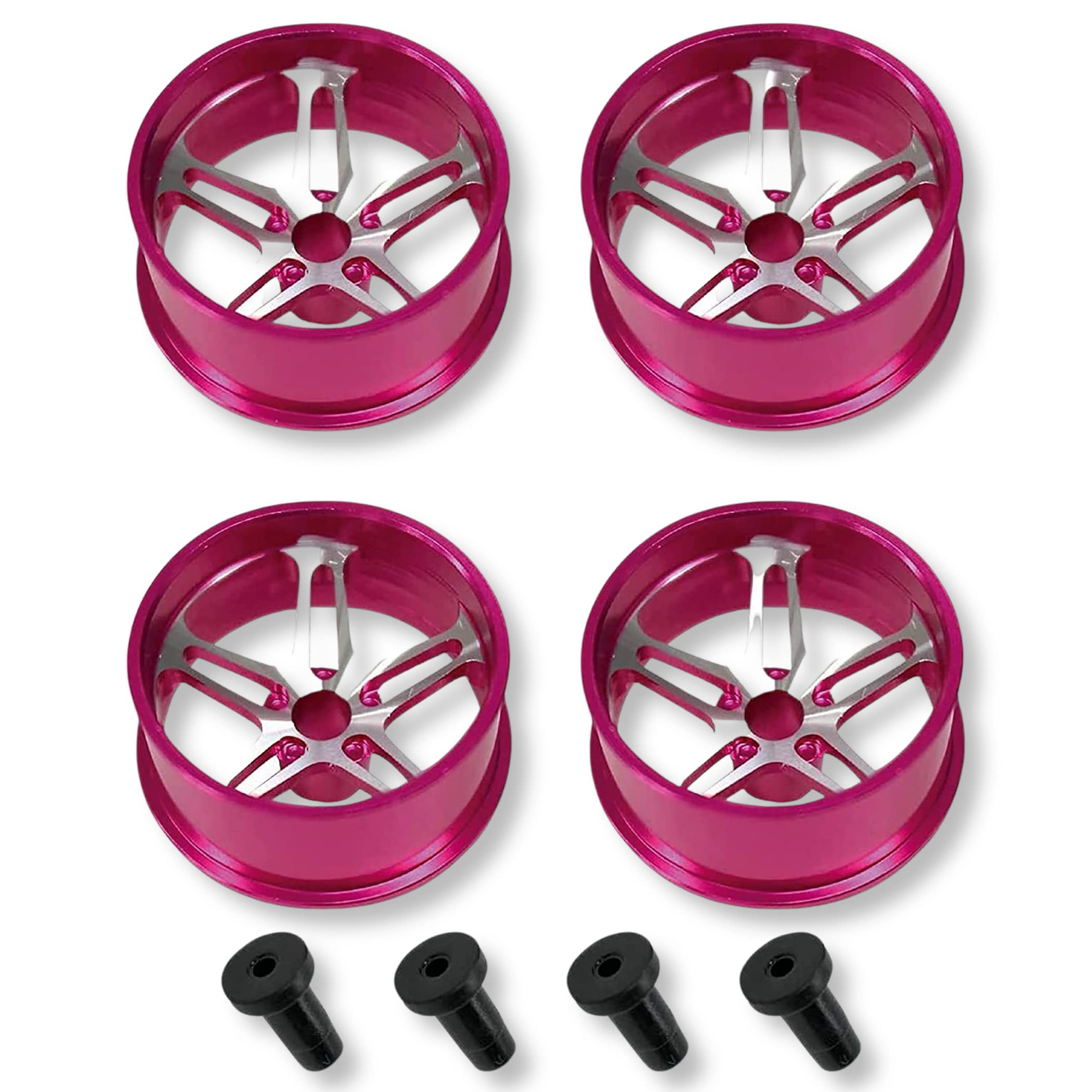 

Mini 4WD Aluminum Wheel Set of 4 Rose Red for Dual 5 Spoke Low Height Tires Lanx. (Rose Red) рожевий червоний колір