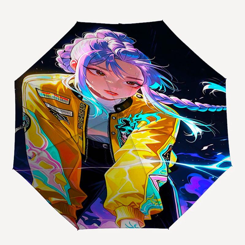 1pc Stained Glass Deer Windowpane Design Automatic Folding Umbrella, Portable 3-Fold Design with 8-Bone Iron Frame, Outdoor for Fans, Travelers, Daily