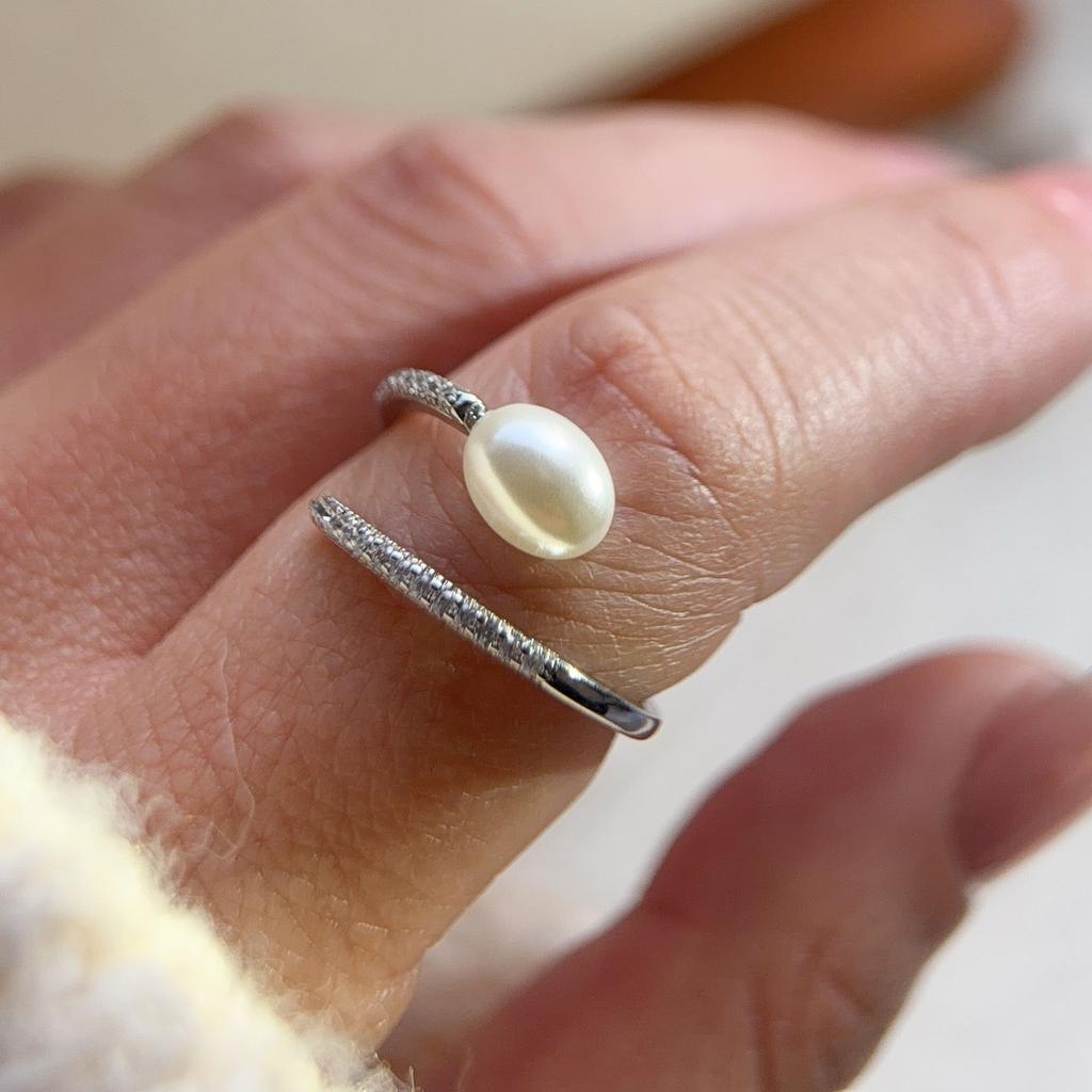 925 Sterling Silver Rings for Women Couple Minimalist Sparckling Pearl Ring Fine CZ Jewelry Birthday Gift Prevent Allergy