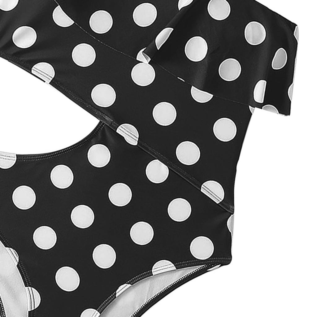 One Shoulder Polka Dot Ruffle Swimsuit Cutout One Piece Swimwear Beachwear Bathing Suit for Women