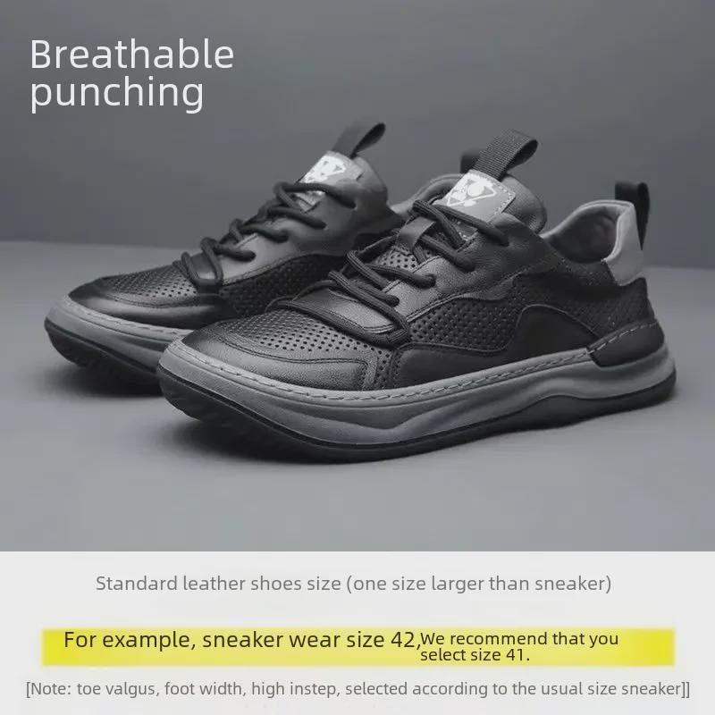 Pánské evropské boty z pravé kůže s tlustou podrážkou, prodyšné, ležérní, bílé - Trend pro jaro 2025