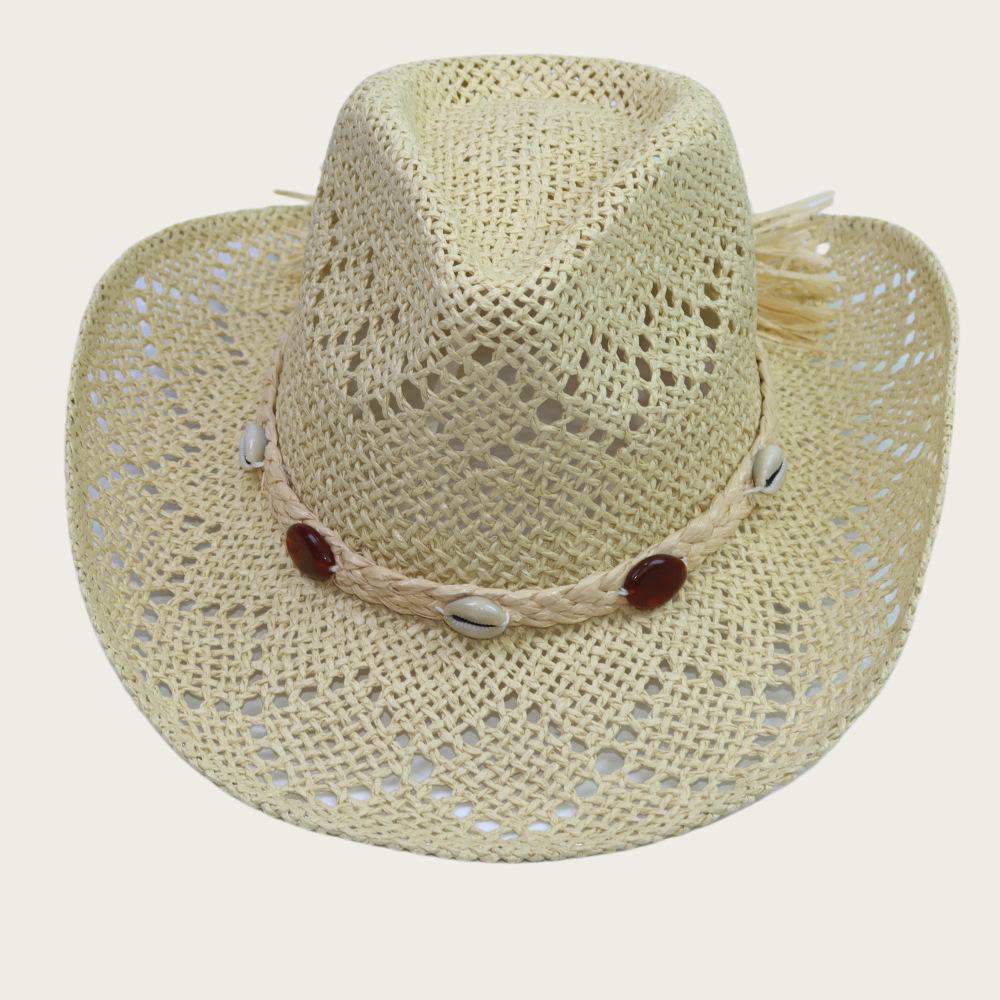 Western Men's Outdoor Beach Hat Hollow Sun Hat Cowboy Straw Hat Women's Big Eaves Sun Protection Hat Stage