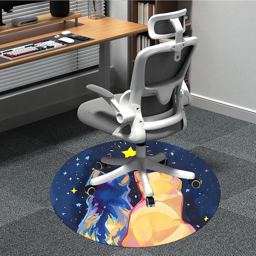 1 Stück Katzen Nacht Büro Runder Teppich, Unter Bürostühlen Schlafzimmer Wohnzimmer Heimdekoration, Raumdeko, In Verschiedenen Größen Erhältlich