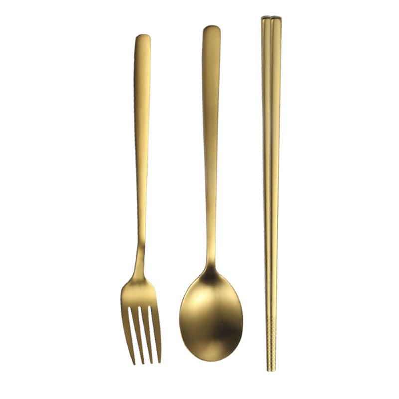 304 Stainless Steel Sanded Spoon Fork Household Long Handle Stirring Spoon Spoon Eating Matte Golden Chopsticks