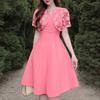 Women Casual V-Neck Short Sleeve Lace Patchwork Dress