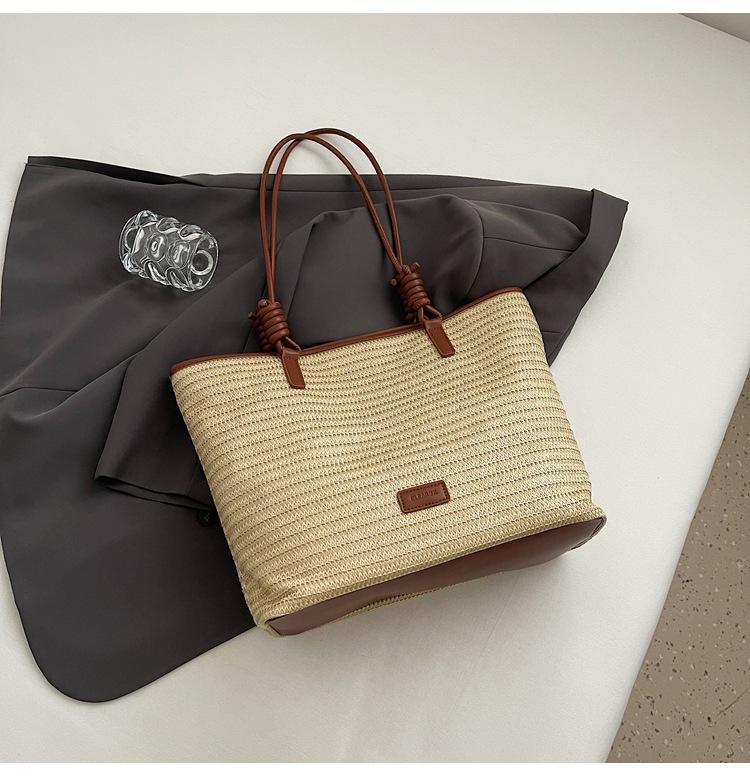 2025 summer simple and versatile beach bag wholesale casual shoulder bag premium texture straw woven tote bag