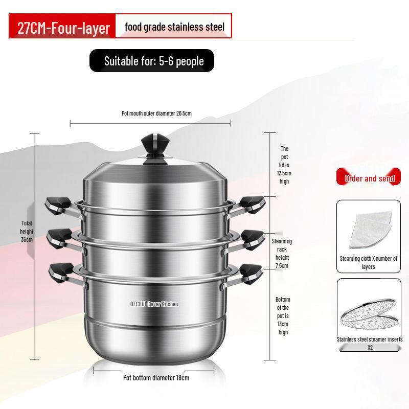 

Большая трехъярусная пароварка из нержавеющей стали 304 для индукционных и газовых плит