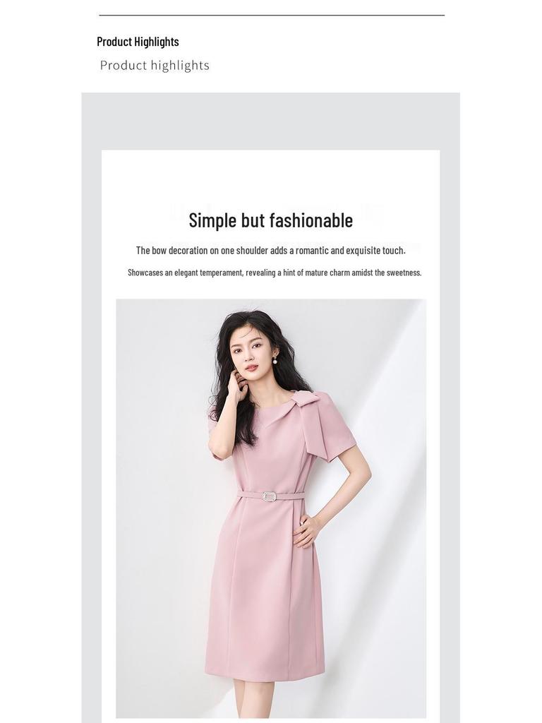 Quiet Luxury Bow Adorned Summer Dress - Elegant Waist-Hugging Style