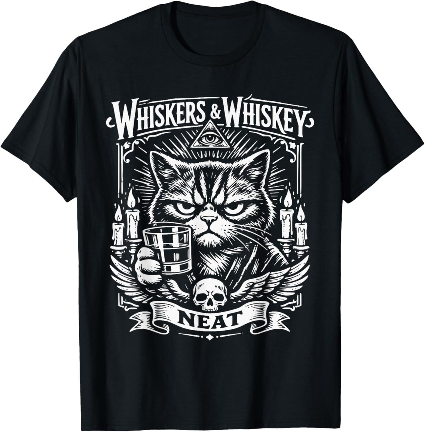 Vintage Whiskers and Whiskey Neat Cat Lover Bourbon Drinker T-Shirt S разноцветный