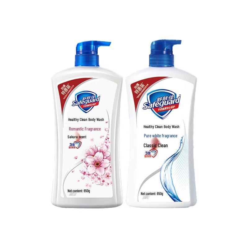 Гель для душа Safeguard 650 г, 2 шт. (Чисто-белый и цветение вишни)