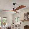 EUA em Estoque Ventilador de Teto Decorativo Marrom de 52 Polegadas para Exterior com 3 Pás de Madeira Maciça Sem Luz para Sala de Estar