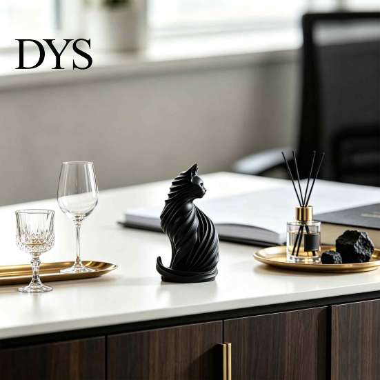 Decorative Sculptures for Modern Interior 3D Printed Cat Sculpture, Style Matte Statue, Black And White Art Decor Table PLA Ornament Home Aesthetic