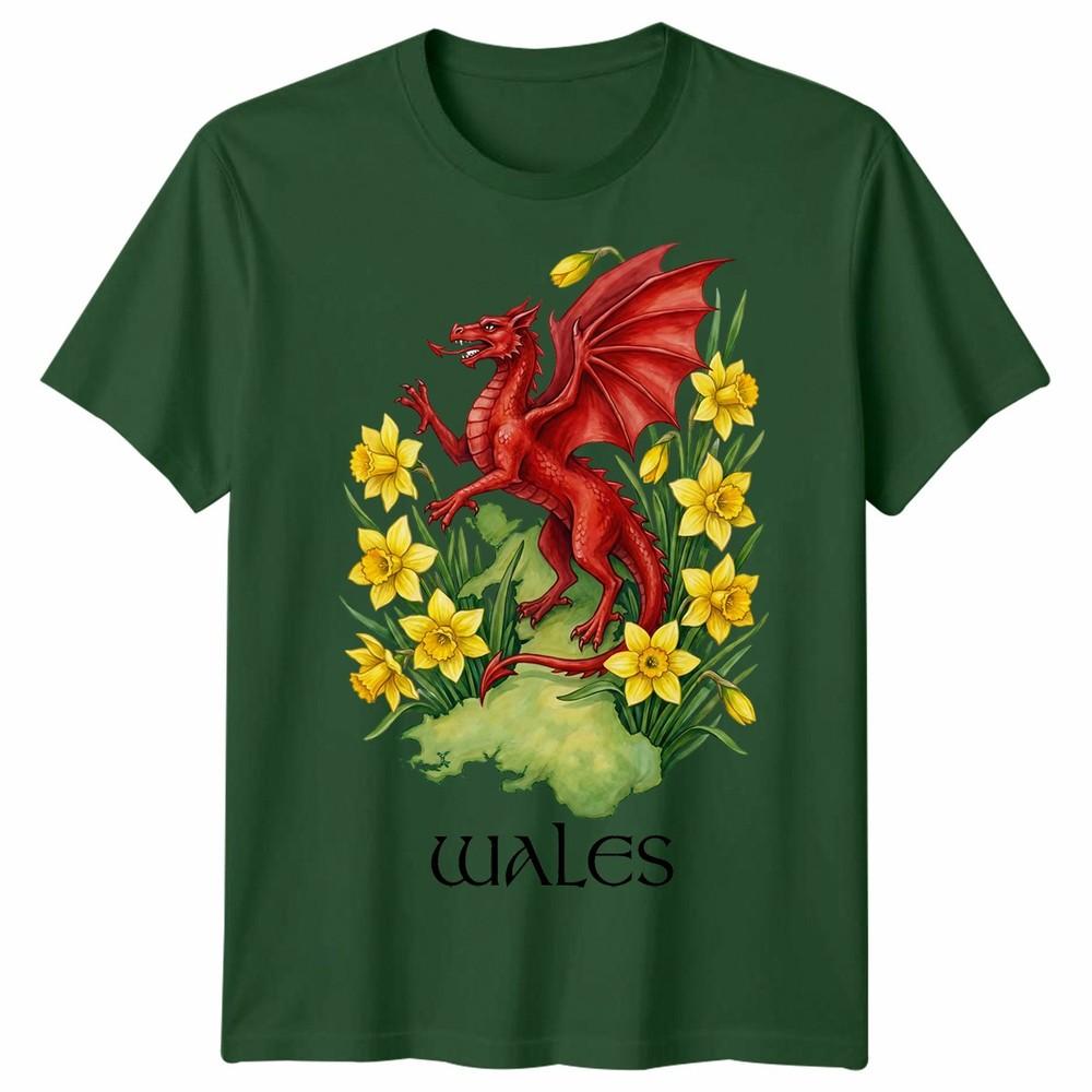 St Davids Day Welsh Flag Dragon Daffodil Wales Festival T Shirt Unisexs Kids Unisex