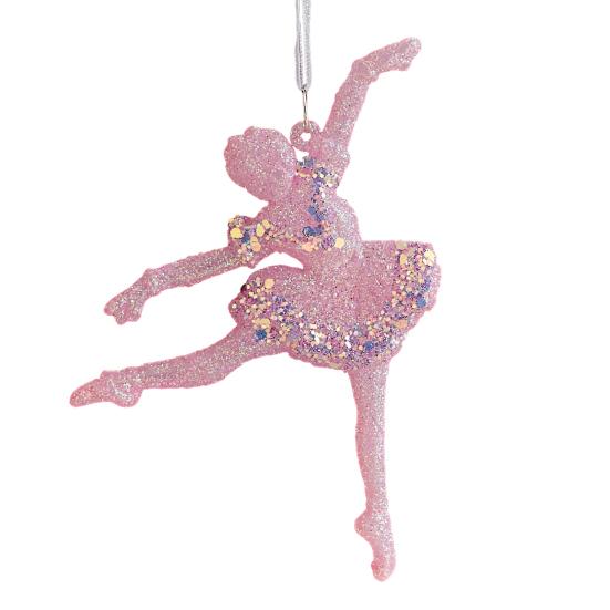 Pink Glitter Christmas Ornaments Acrylic Bow/Bell/Tree/Ballerina Hanging Decorations for Xmas Tree Holiday
