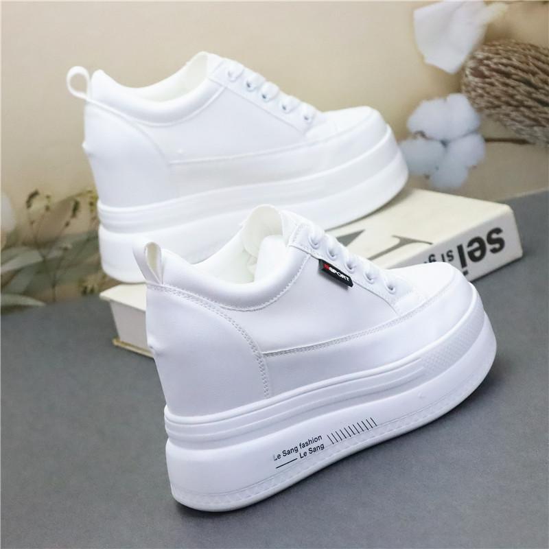 Fashion 10CM Genuine Leather Vulcanize Women Chunky Sneaker Spring Lace Up Platform Summer Autumn High Brand Comfy Loafer Shoes