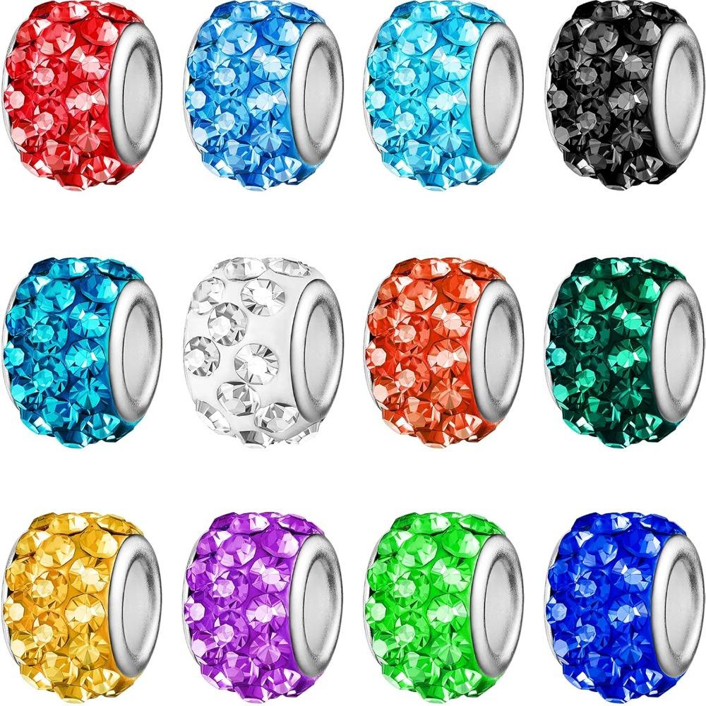 12/40/80pcs 11mm Rhinestone European Beads Large Hole Spacer Beads Diamond Hair Beadsl Rondelle Charm for DIY European Charm Bracelet Snake Chain