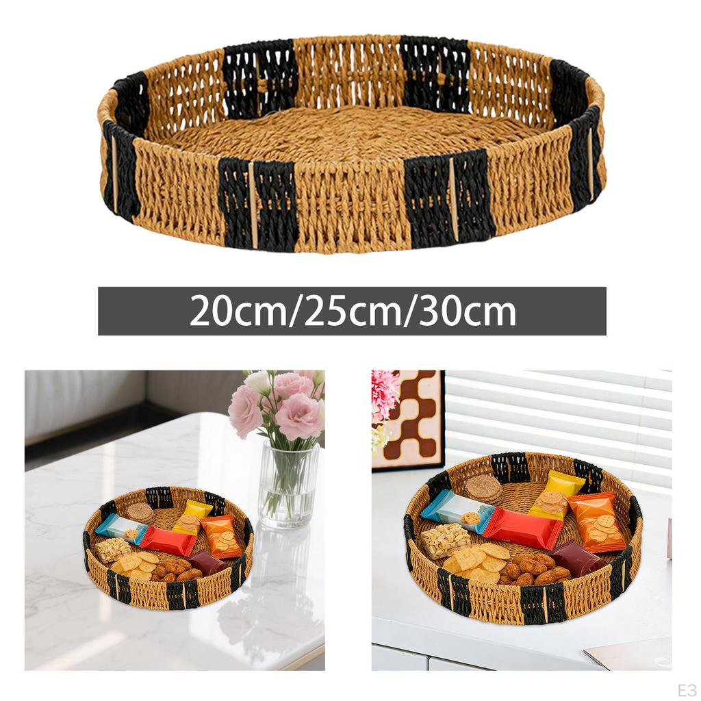Round Braided Serving Tray for Fruit, Multipurpose Basket, Organizer Weddings, Countertops,
