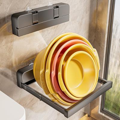 Foldable Retractable No-Drill Wall Mount Washbasin Holder Rustproof Space Saving Bathroom Basin Rack Gun Gray Home Toilet Organizer