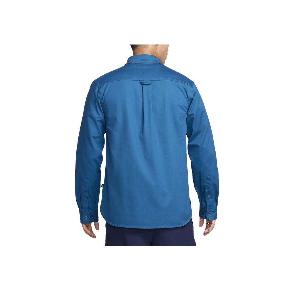 Nike Solid Color Button Workwear Casual Single-Breasted Polo Long Sleeve Shirt Men Shirts Industrial-Blue FQ0398-457
