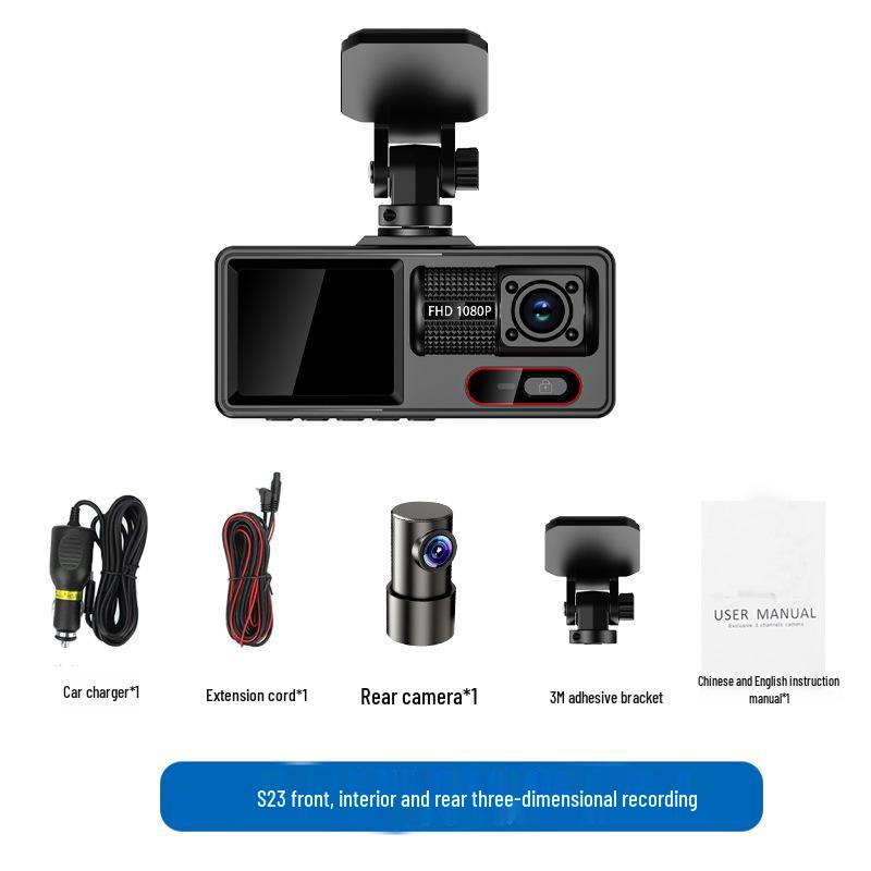High-Definition Dual-Lens Dash Cam with Wide-Angle Night Vision and WiFi for Front, Interior, and Rear Recording