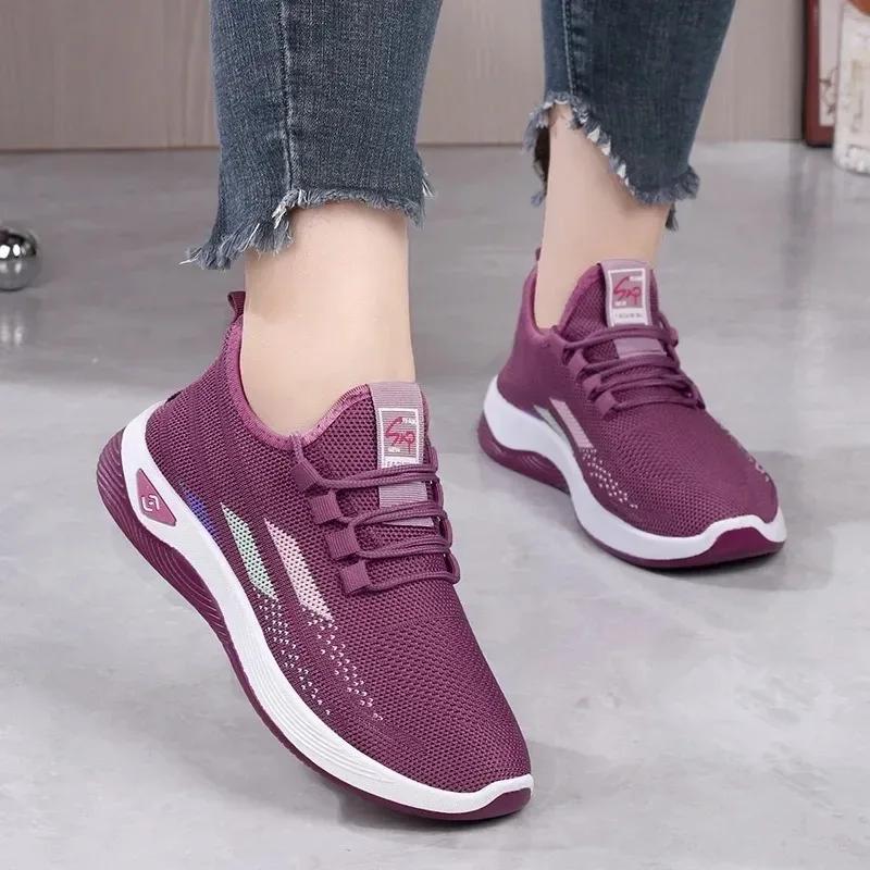 Women'S Mesh Low Cut Running Student Shoes Fashion Shoes New Knitted Sports Shoes Spring And Autumn Soft Soled Casual Shoes