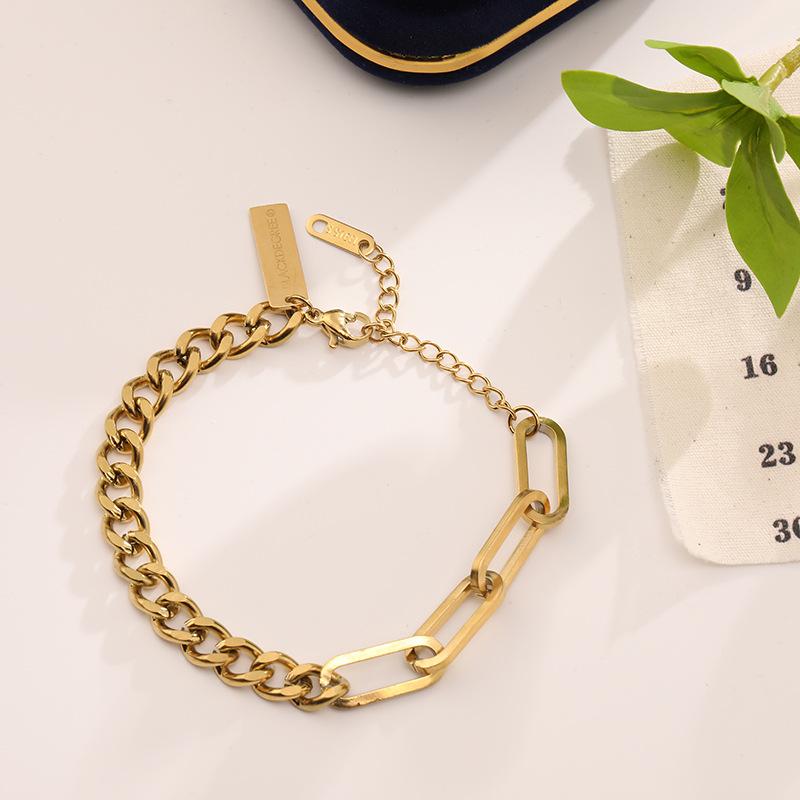 European and American New Rectangular Square Brand Thick Chain Titanium Steel Bracelet Women's Fashion Trend Geometric Bracelet Accessories