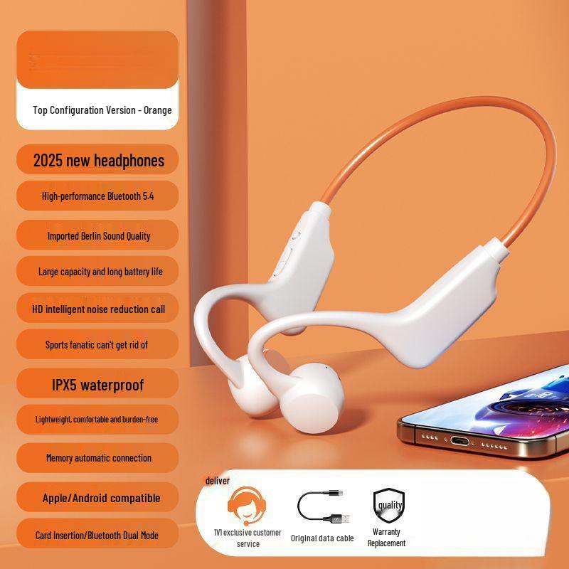 

2025 Bone Conduction Bluetooth Headphones with Painless Fit, Long Battery, Card Slot, and Sports Ear Hook No Card Included