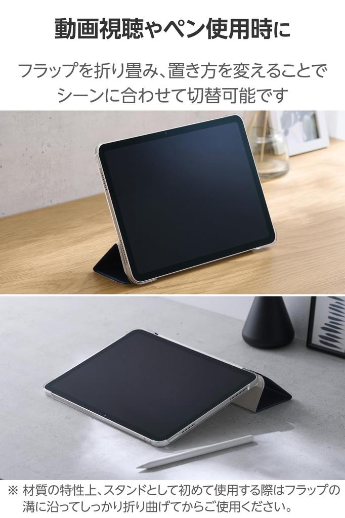 ELECOM iPad Air 11 inch generation auto sleep 2 flip clear navy (M3/M2) 10.9 5th/4th case, compatible, angle, case, back, TB-A25MWVNV