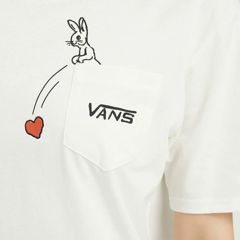 Vans Solid Color Fun Print Logo Round Neck Short Sleeve T-Shirt Women tops White VN0A7YHCFS8