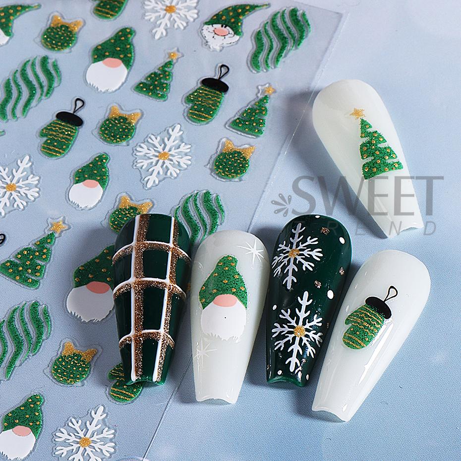 Christmas Nail Art Sticker 3D Winter Glitter Elk Snowflake Gingerbread Man Decals  Sliders DIY Manicure Decorations