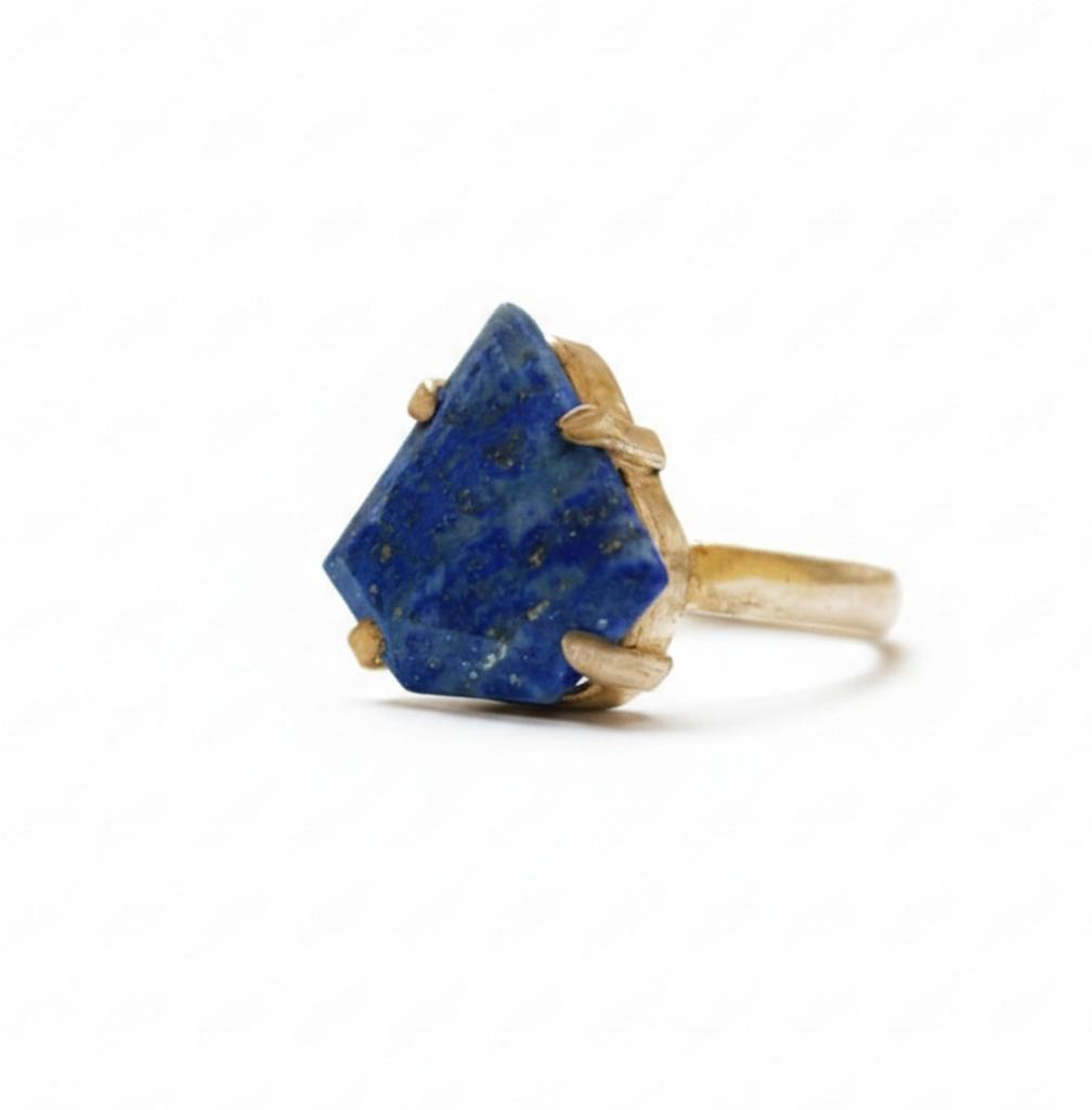 Blue Lapis Lazuli Triangle Shape Statement Ring, 925 Sterling Silver Jewelry, Minimalist Bohemian Ring for Women