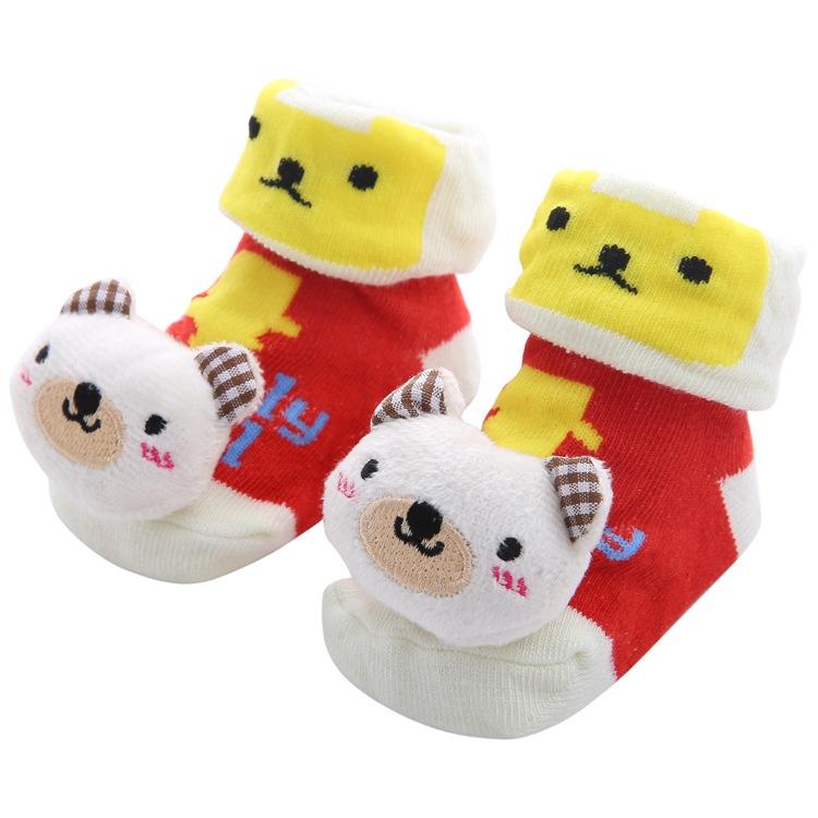 READY STOCK 0-12months Newborn New Cartoon Anti-skid Three-dimensional Doll Baby Socks Striped Dot Cute Children's Socks