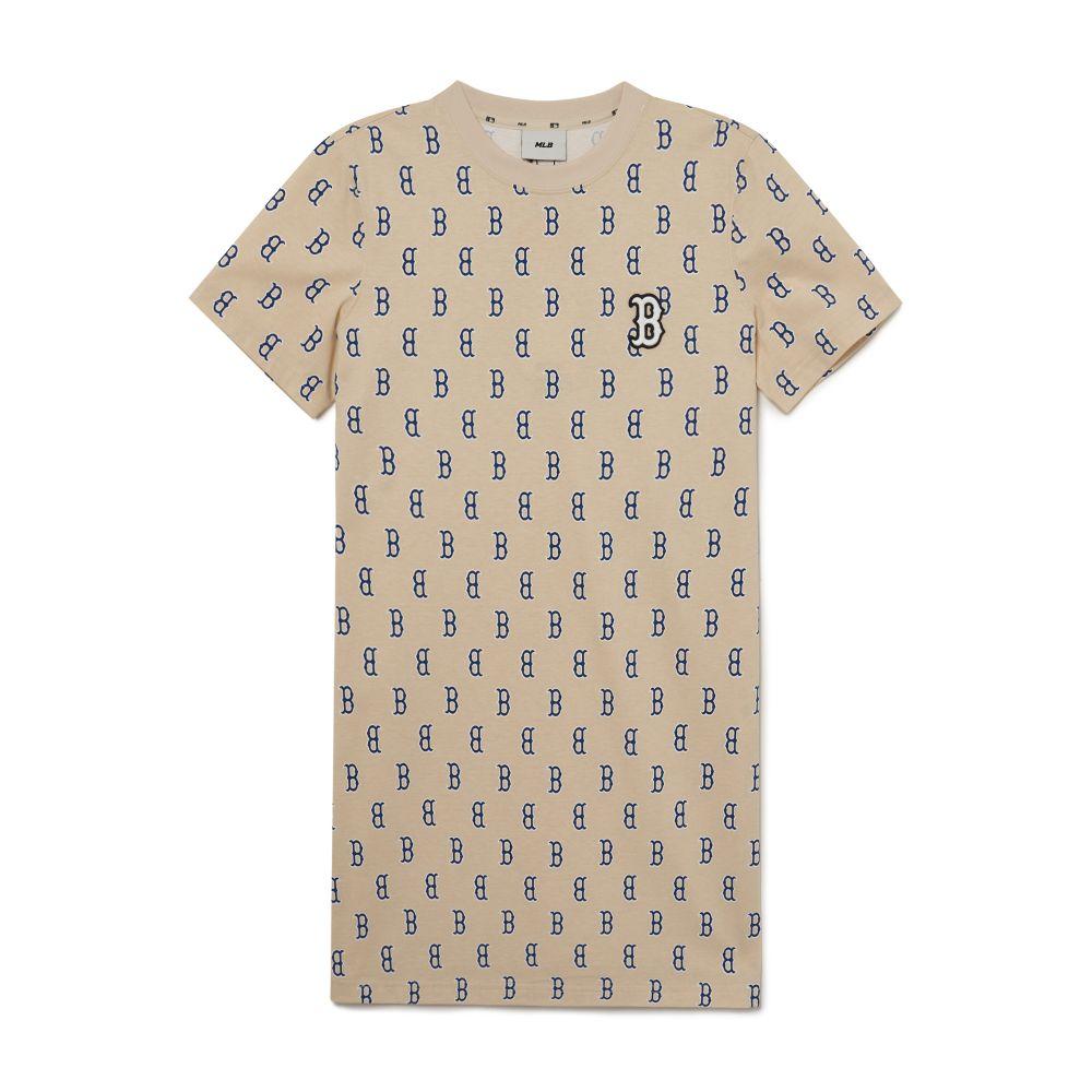 New MLB Short Sleeved Dress Women's Khaki 3FOPM0133-43BGL