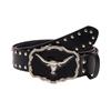 Waist Belt Engraved Buckle for Cowboy Cowgirl with Longhorn Vintage Belt Hot Girl WaistChain Studded Sexy Oversize Belt