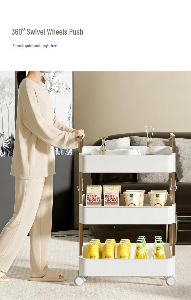 Mobile Multi-layer Snack and Storage Shelving Trolley for Living Room