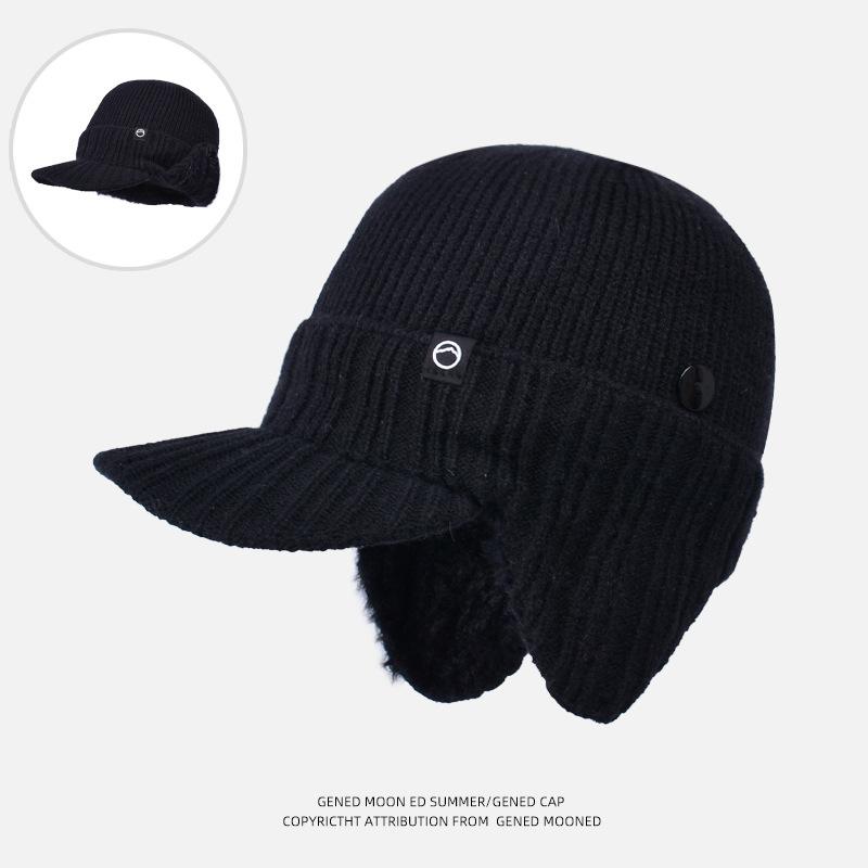 Winter Ear Protection Bag Hat Men's Cold Protection and Warmth Knitted Duck Tongue Baseball Cap Outdoor Riding Plush Wool Cap