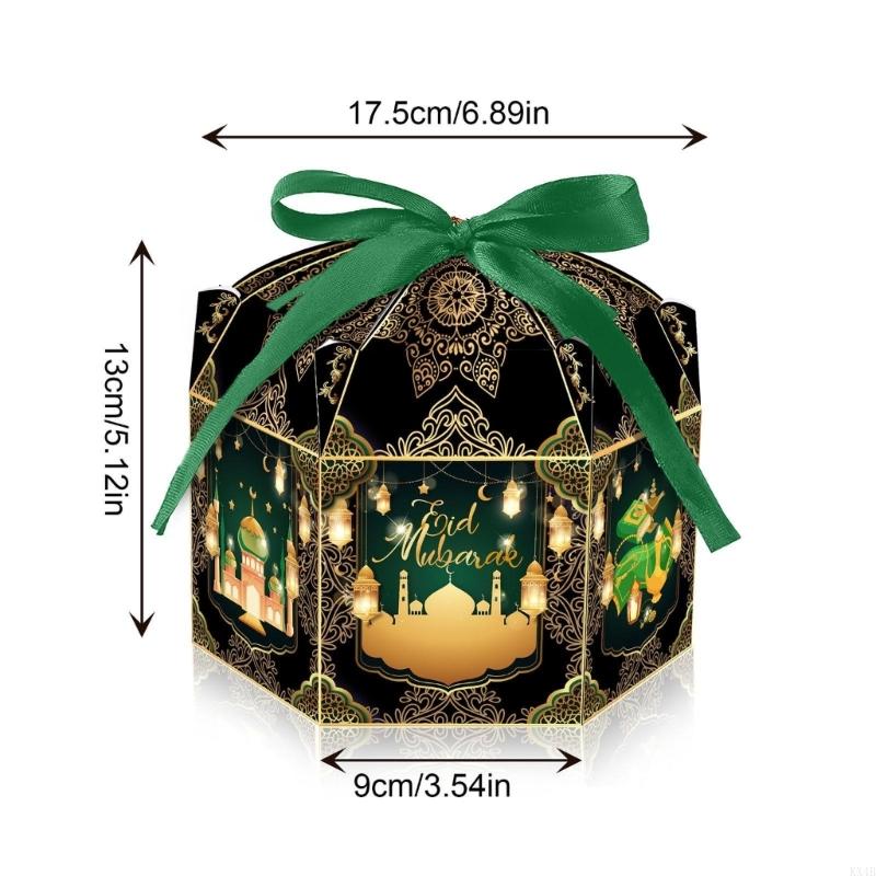 KX4B 24 Pcs Ramadan Gift Boxes Gable Boxes and Gift Wrapping Ribbons for Eid Party Treat Boxes Candy Bags 6.88 X 5 X 3.5Inch
