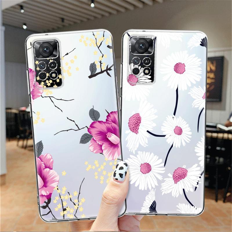 Weiße lila Blume Floral klare Hülle für Xiaomi Redmi Note 12 7 8 9 8t 11t 8 10 Pro 9s 10s 11 11s für Mi 9a 9 9c 9t 10 10c K40