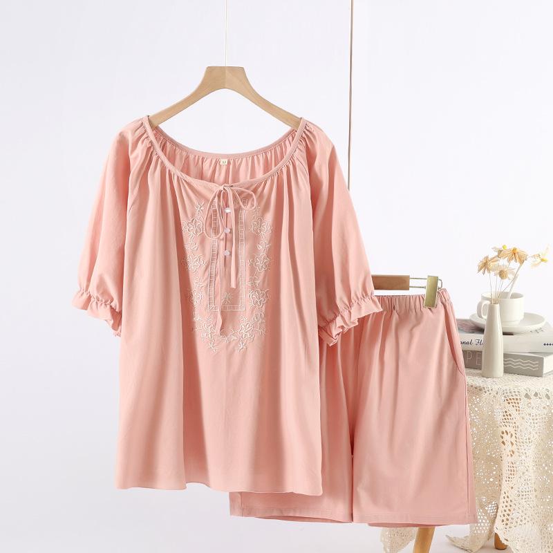 Pajamas women's summer Tencel embroidered sweet princess style homewear short-sleeved shorts set homewear
