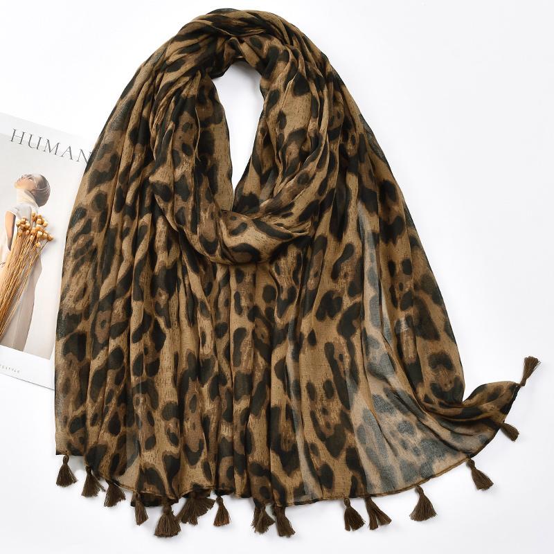 

Leopard Print Hijab Scarf Tassel Shawl Viscose Womna Muslim Hijabs Fashion Long Wraps Lady Soft Headband Islam Headscarf