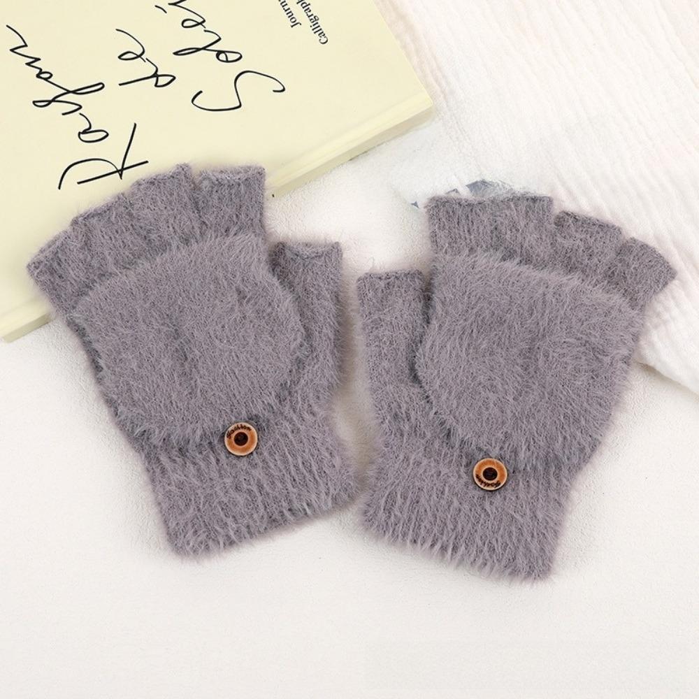 Outdoor Winter Half Finger Gloves Plush Warm Touchscreen Gloves Thickened Imitation Cashmere Flip Cover Gloves For Women Men
