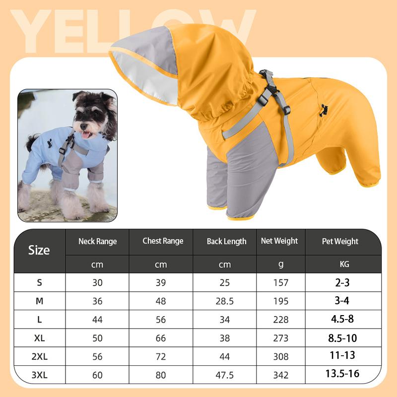 Дождевик для защиты четырех лап собаки, штурмовик, водонепроницаемый, быстросохнущий, с капюшоном, ветрозащитный, уличный дождевик, пальто для питомца, собаки S