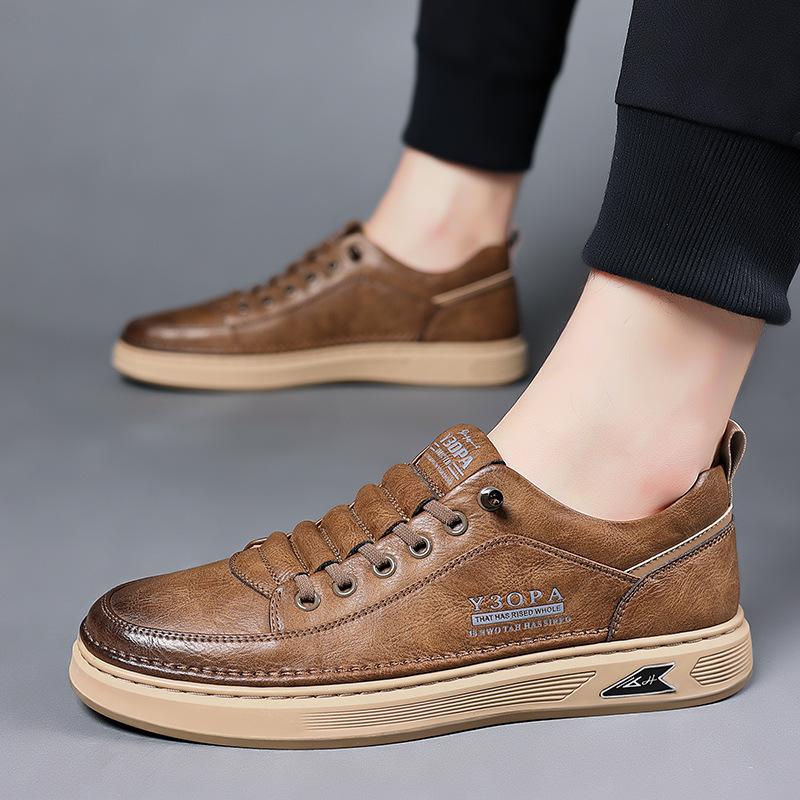 Autumn Men's Shoes Fashion Trend Retro Soft Breathable Leather Men's Casual Leather Shoes Driving Flat Shoes
