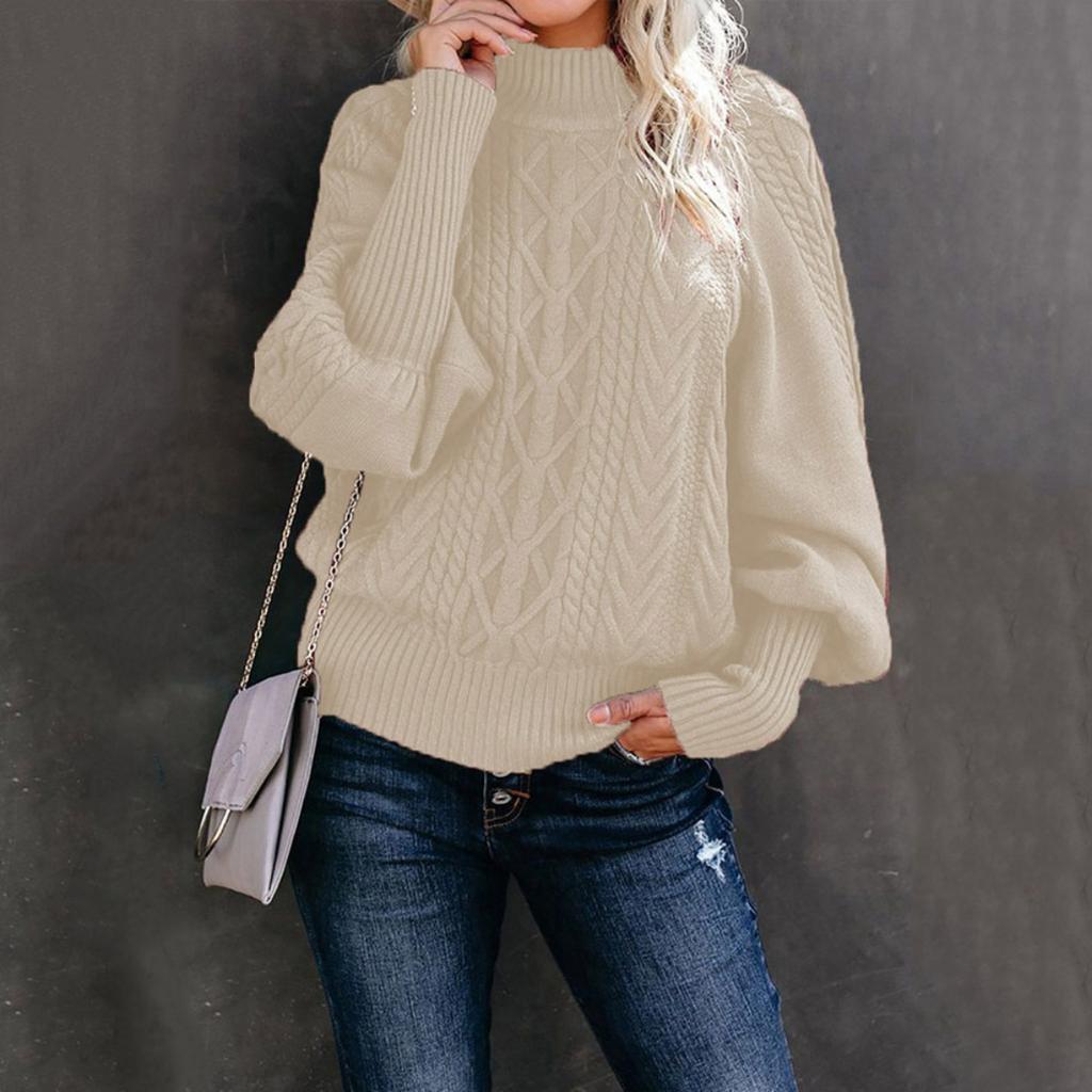 Winter Women's Solid Mock Neck Sweater, Loose Long Sleeve Knit Top