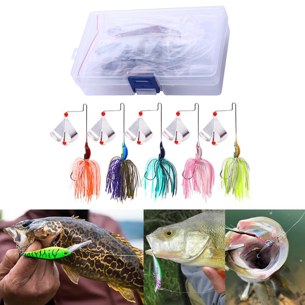 5Pcs Spinnerbait Fishing Lures Kit Fishing Buzzbait Lures Spinner Baits Swim Jigs Fishing Lure for Bass Trout Salmon