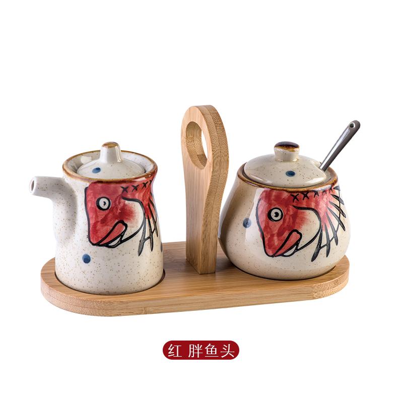 Creative Hand-painted Ceramic Seasoning Jar Set Soy Sauce Pot Kitchen Salt Sugar Pepper Storage Jar Home Condiment Spice Jar
